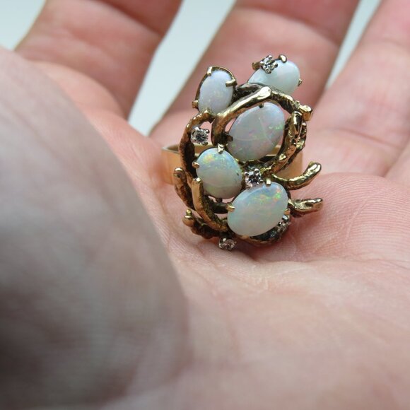 $7800 14k Diamond Opal Vintage Ring - Picture 4 of 6